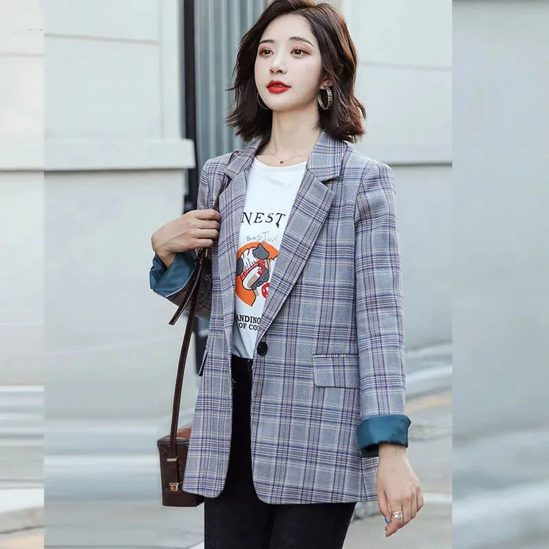 

New 2023 Fashion Autumn Women Blazer Jacket Long Sleeve Plaid Business Work Office Lady Suit Coat Slim Female Blazers Outerwear