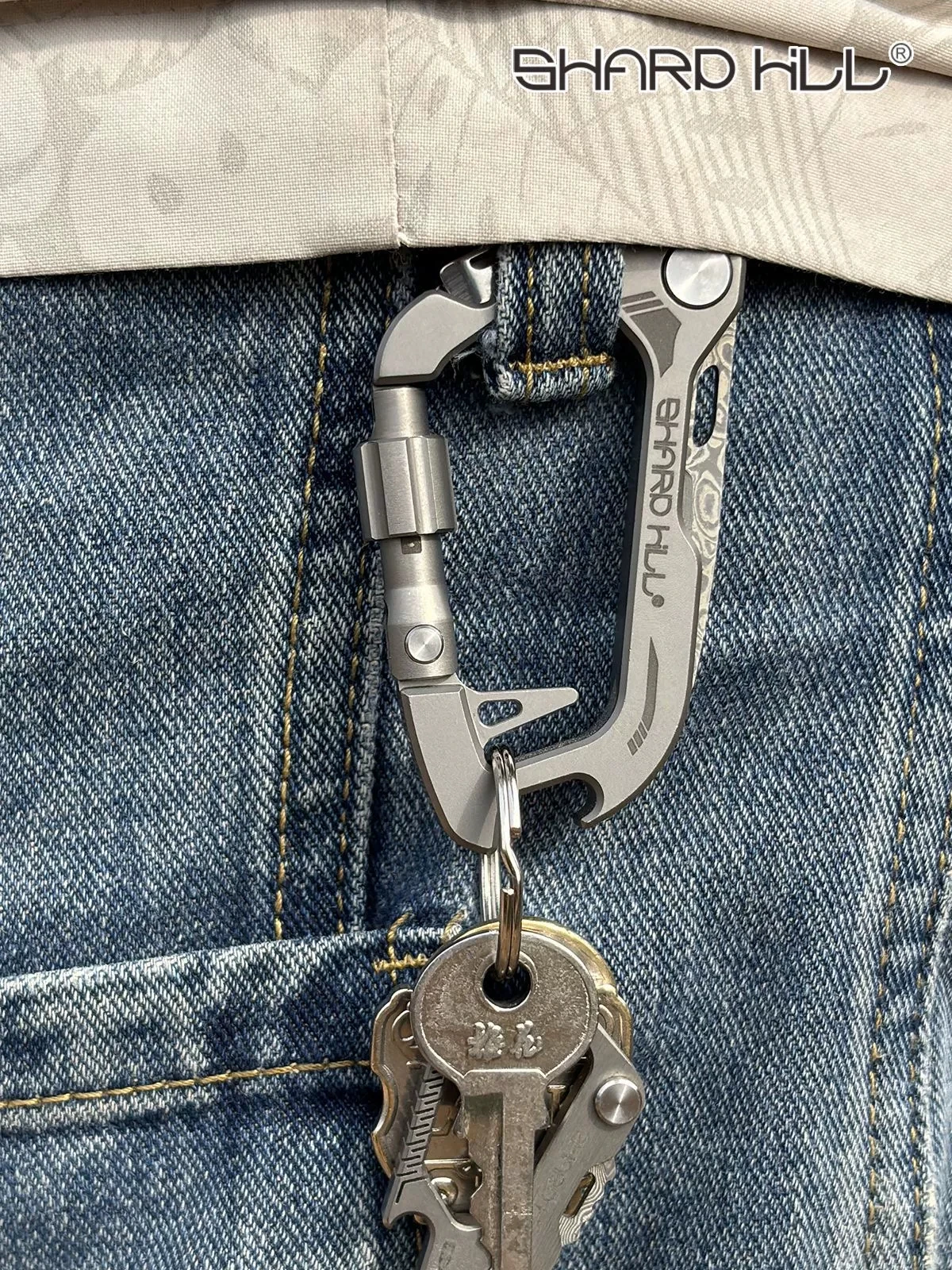 6in1 TC4Titanium Alloy Key Chain Knife Damascus Blade EDC  Bottle Opener Screwdriver Nail Driver Outdoor Tool SH-T2