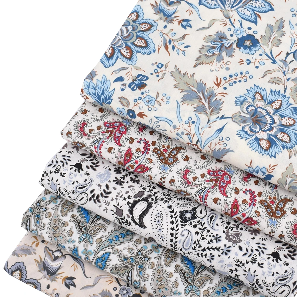 Chainho,Printed Plain Weave Poplin Cotton Fabric,DIY Sewing Quilting Material,Patchwork Cloth,Flower Series,3 Sizes,15PC145