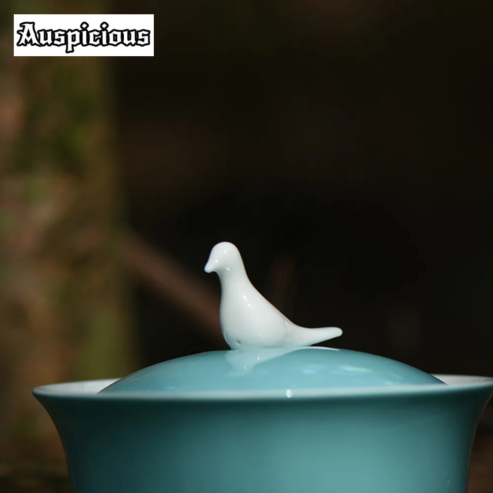 200ml Creative Peace White Pigeon Gaiwan Handmade Gold Paint Gaiwan Tea Tureen Tea Brewing Cover Bowl Chinese Teaset Decoration