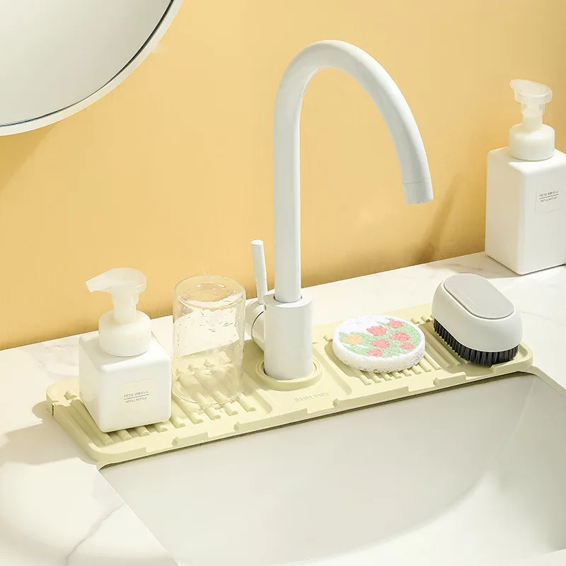 Silicone Faucet Mat Sink Splash Guard Faucet Drain Drying Pad Sponge Drain Rack Countertop Protector Bathroom Kitchen Gadget