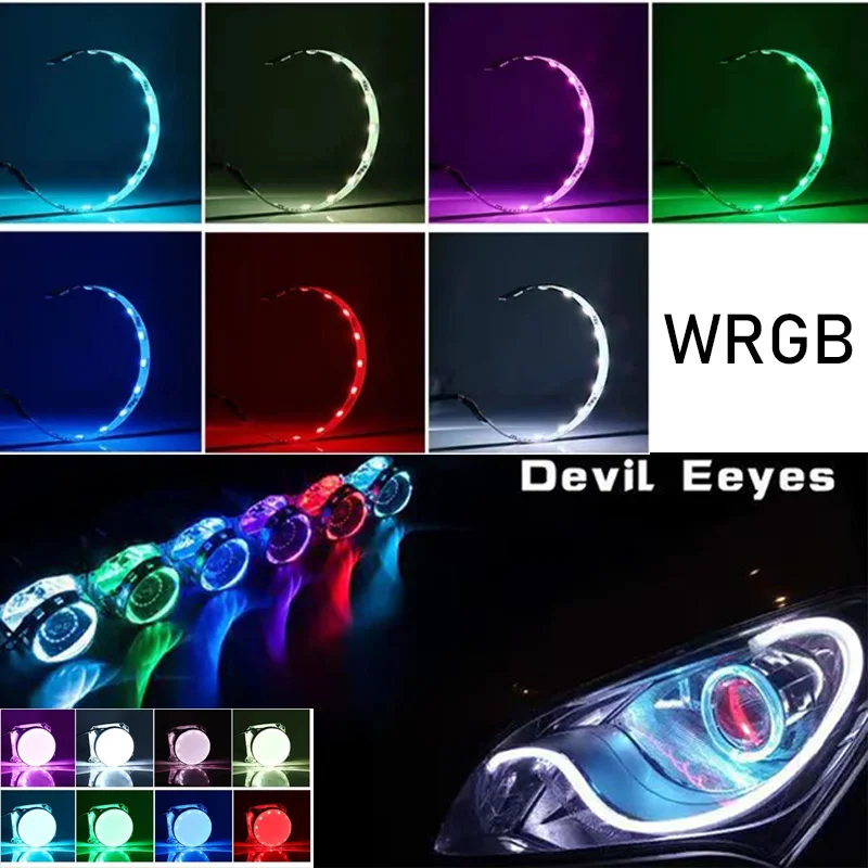 

360 ° градусов светодиодный WRGB приложение Bluetooth Devil Demon Eyes автомобильный мотоцикл 2,5 3,0 дюймов проектор Lenscar Angel Eye DRL автомобильные аксессуары