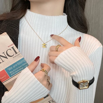 Knitted Sweater Women Pullovers New Long Sleeve Mock Neck White Knit Sweater Pullover Women Tops Sweaters Sueters De Mujer Q985