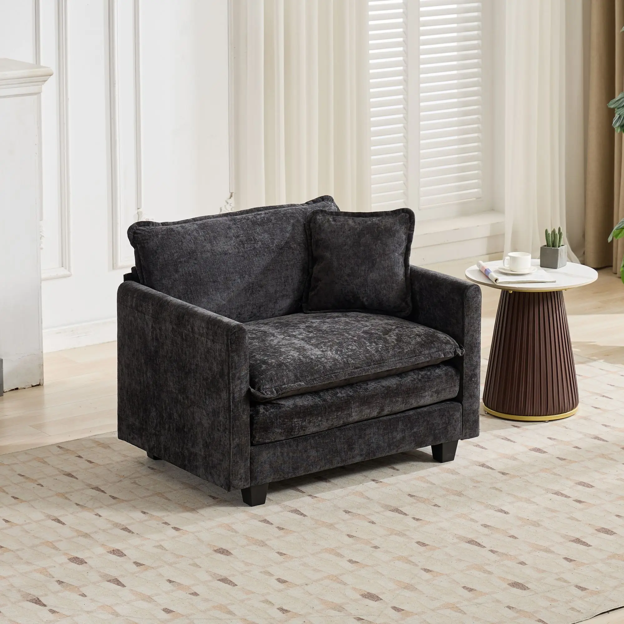Cloud-Sofa Einzelsitz, Moderne Bequeme Couch, Doppelschichtige Polsterung, Atmungsaktives Chenille, Schwarz, Ottoman Nicht Inbegriffen – Detail 4
