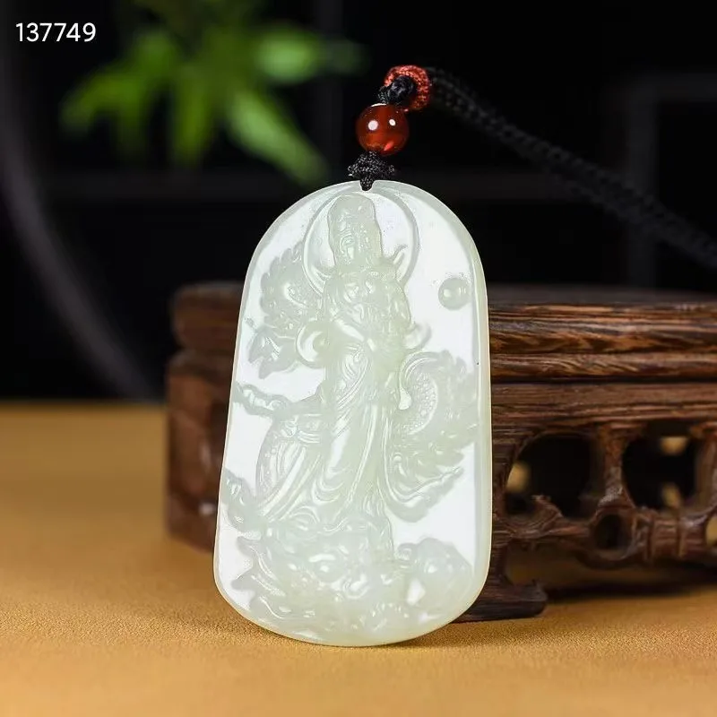 

Natural 100% real green hetian jade carve Dragon and Guanyin pendant Bless peace necklace jewellery for men women gifts luck