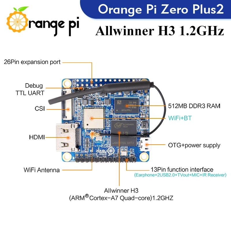 AvaCoreOrange Pi Zero Plus 2 싱글 보드 컴퓨터 512M RAM Allwinner H3 Wifi 블루투스 실행 안드로이드 4.4 우분투 데비안 개발자
