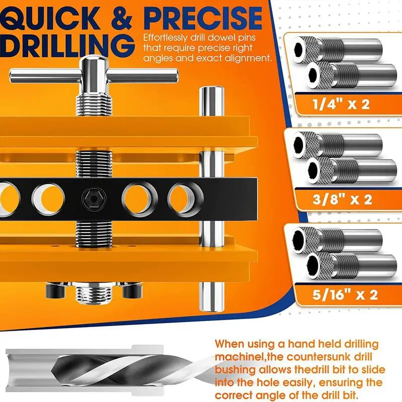 Dowel Jig Self-Centering Drill Dowel Hole Locator Straight Holes Biscuit Joiner Set With 4 Holes Drilling Guide Power Tool