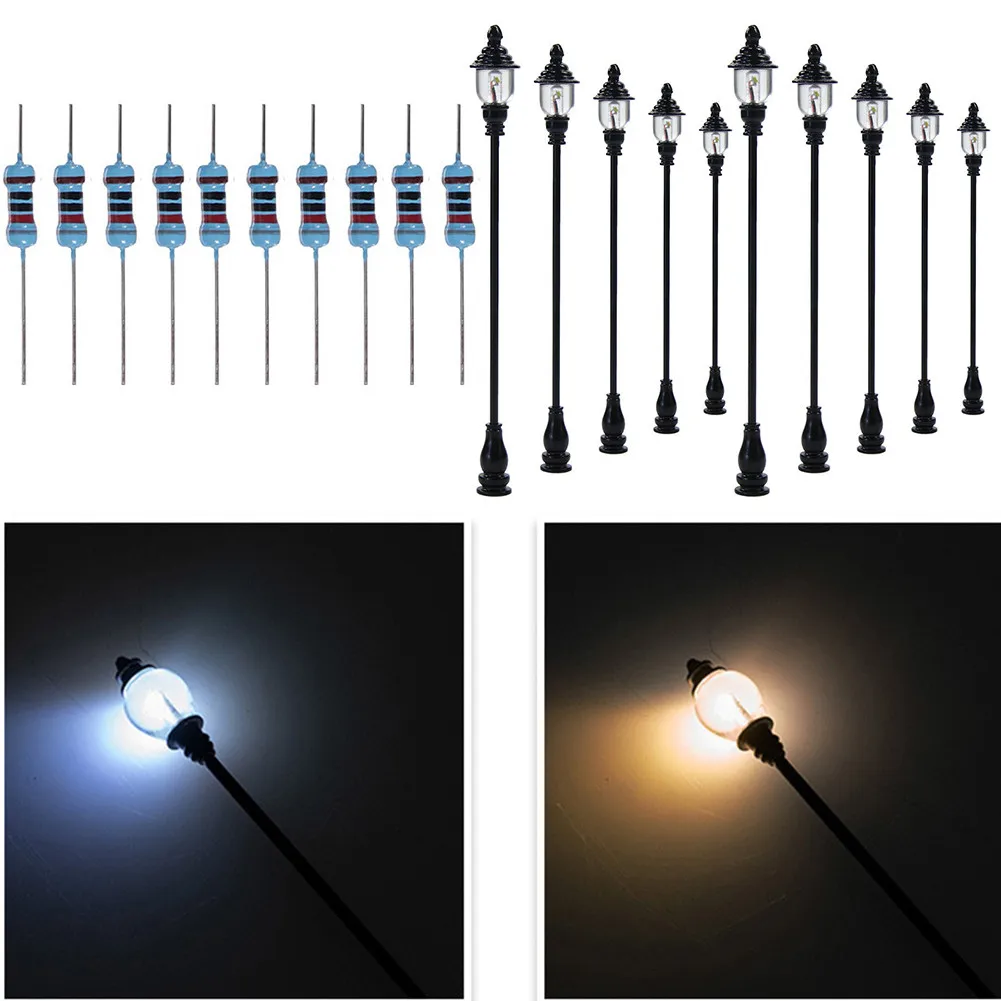 

10pcs Model Railroad Train OO/HO Scale Lamp Posts Led Street Light Lamp Artificial Miniature Decoration Building Landscape