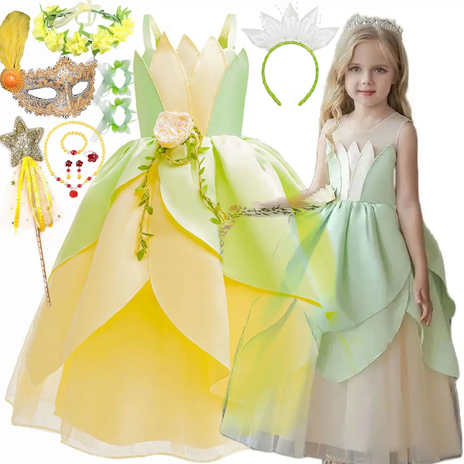 Tiana Cosplay Costume for Girls Fancy Princess Cosplay The Frog