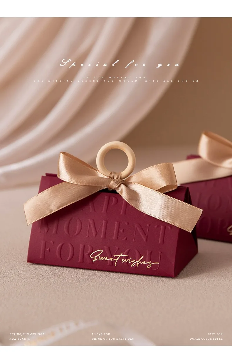 Triangular Champagne Wedding Gift Boxes – Candy Packaging Favor Boxes with Ribbon for B... - SKU WGB17073 - UGI Packaging