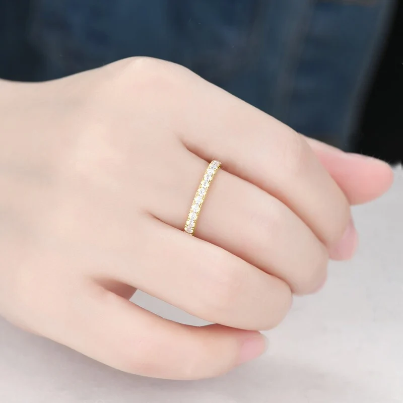 OXTAO Minimalistische dünne Ringe, stapelbar, für Frauen, Hochzeit, Moissanit, halber Ewigkeitsring, Ring, Jubiläumsgeschenk, Fingerring, Schmuck – Detail 10