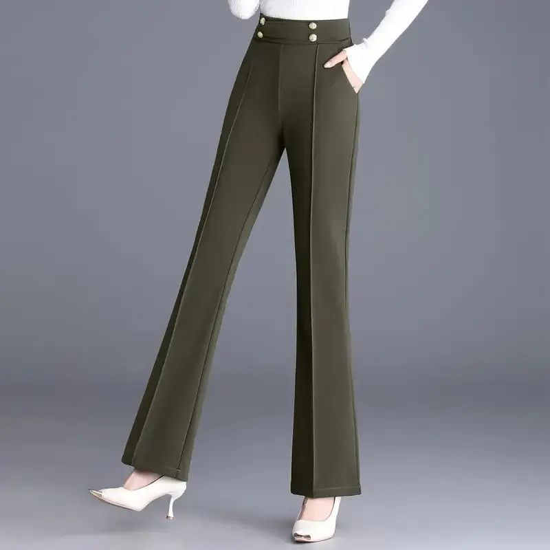 2023 Autumn and Winter Women's High Waist Patchwork Button Pockets Slim Solid Color Fashion Casual Elegant Commuter Horn Pants