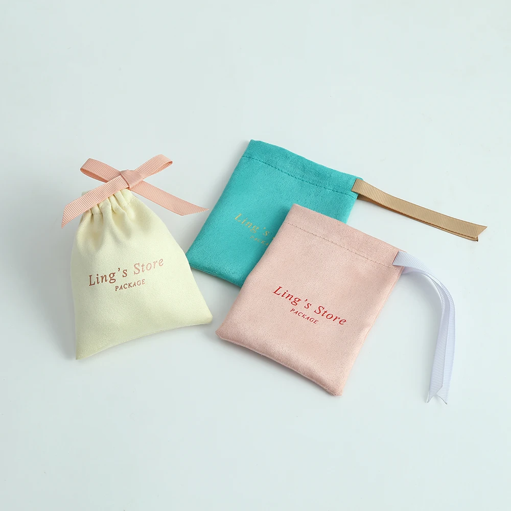 100 Stück personalisierte pfirsichfarbene Flanell-Schmuckbeutel mit Schleife für Hochzeitsgeschenke, Geburtstage, Neugeborene, Brautjungfern-Geschenkverpackungen – Detail 5