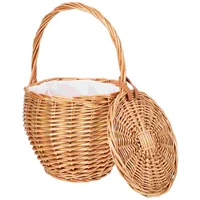 Foldable Picnic Basket Wicker Tray Decor Daily Supplies Multi-function Storage Shopping Bins with Lids 1