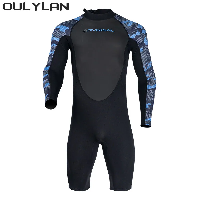 

Oulylan 2MM Neoprene Shorty Men Front Wetsuit Zip Long Sleeves Diving Suit for Underwater Snorkeling Swimming Surfing Wet Suits