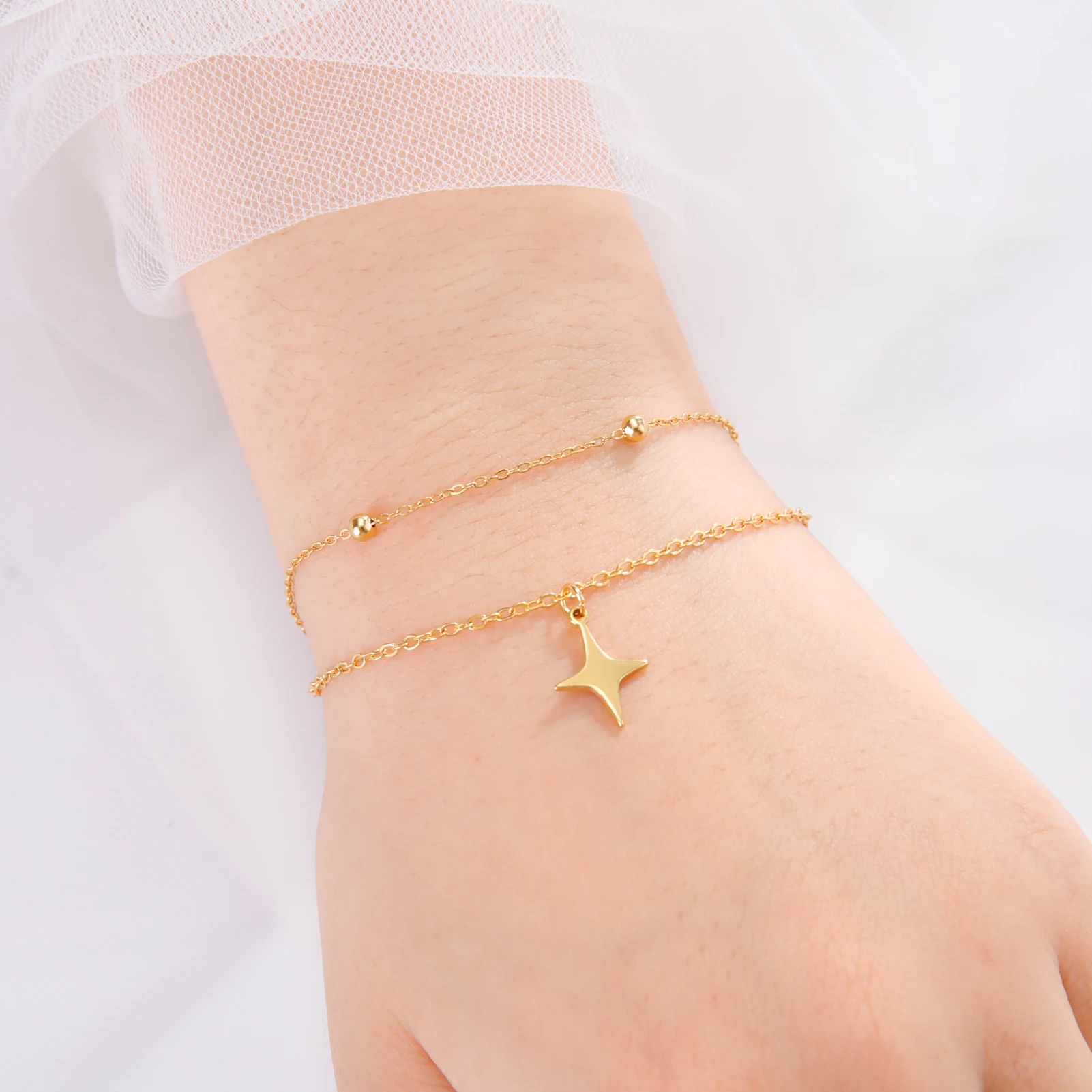 Skyrim-Inspired Sun and Moon Charm Double-Layer Bracelet – Stainless Steel Jewelry Gift