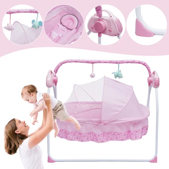 5 Gears Electric Auto-Swing Baby Crib Cradle Sleep Bed Infant Rocker+Net Music Bluetooth Music Adjustable+ Mat 2