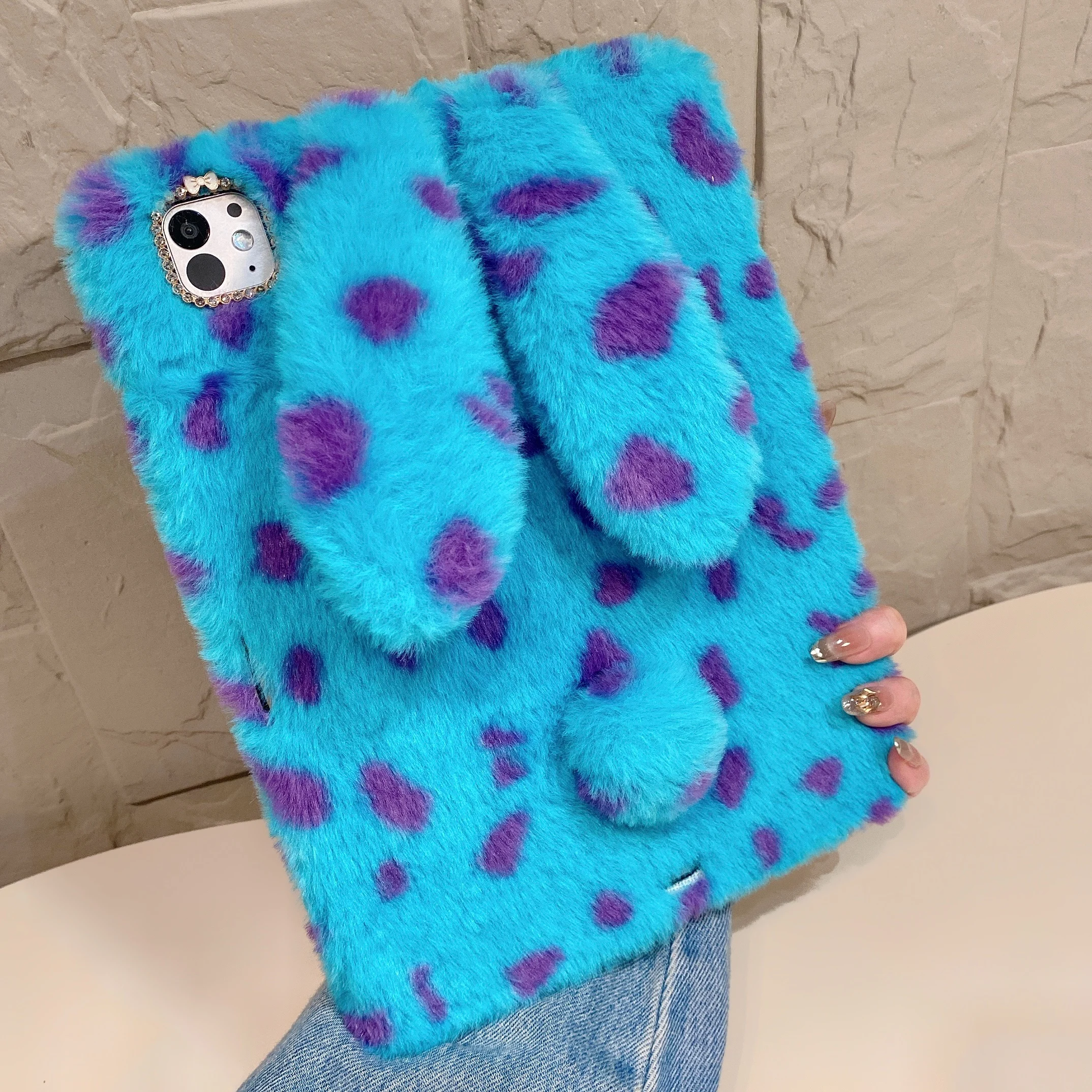 Adorable Fluffy Leopard Bunny Tablet Case with Pen Holder Cover