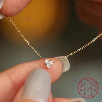 Heart Zircon necklace S925 sterling silver simple light extravagant love heart pendant female design flash clavicle chain