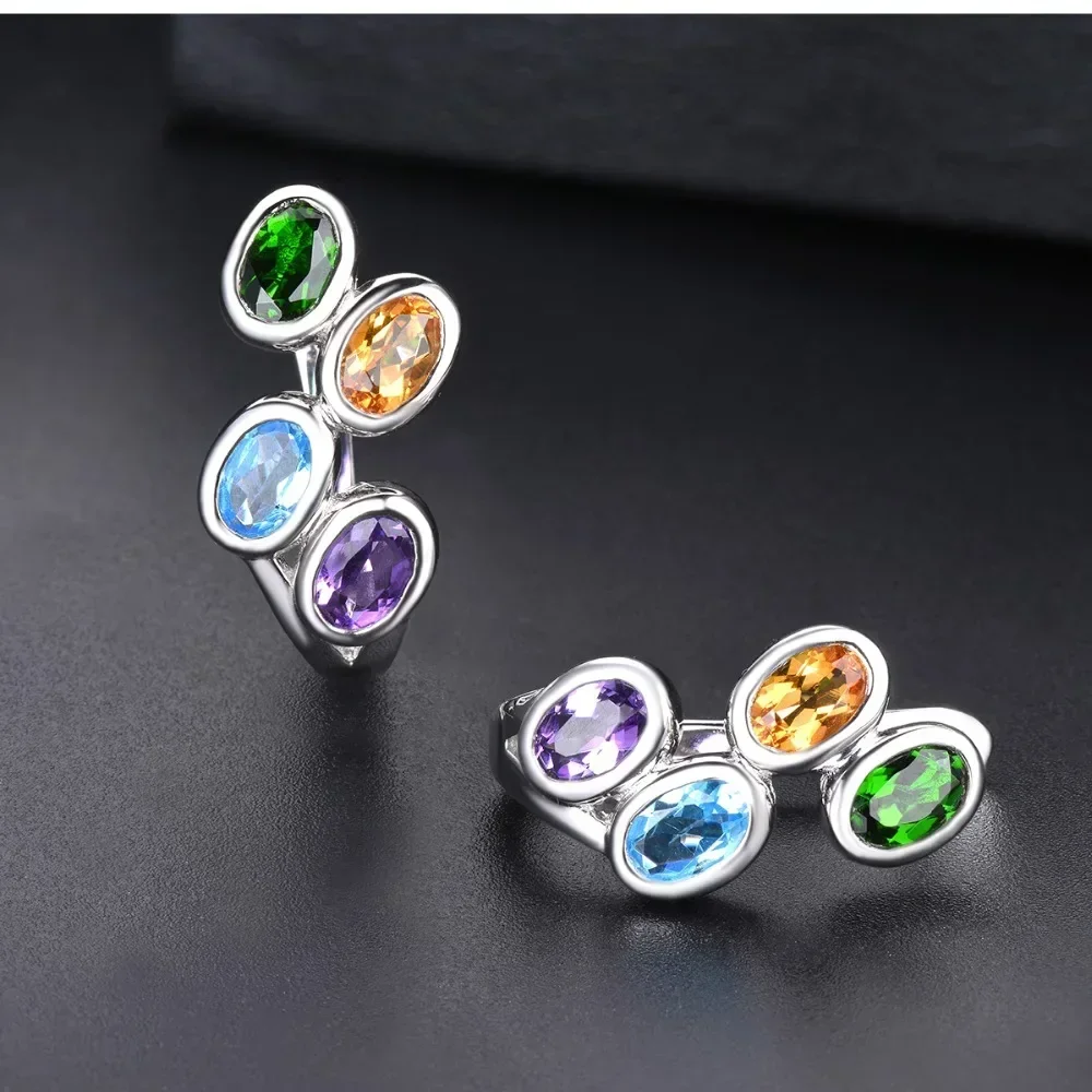 KALETINE Hutang Colorful Gemstone Hoop Earrings 925 Sterling Silver Blue Zircon Topaz English Lock Jewelry for Women Earrings 3