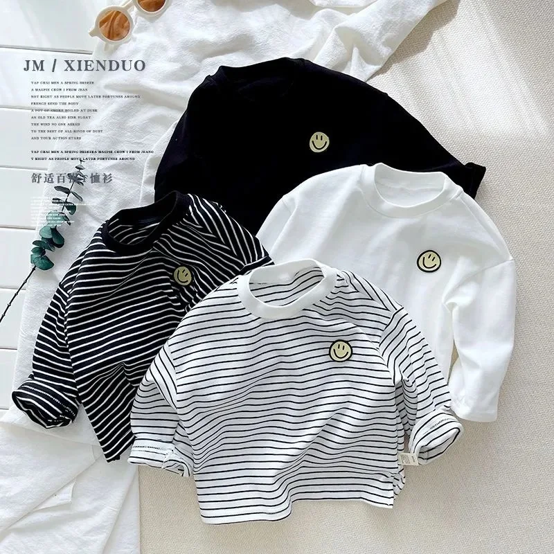 T shirt Striped Cute Baby Long Sleeved T-shirt Children Clothes Tops Boy's Sweatshirt Kids O-neck Pullover Blouse 1 2 3 4 5 6years