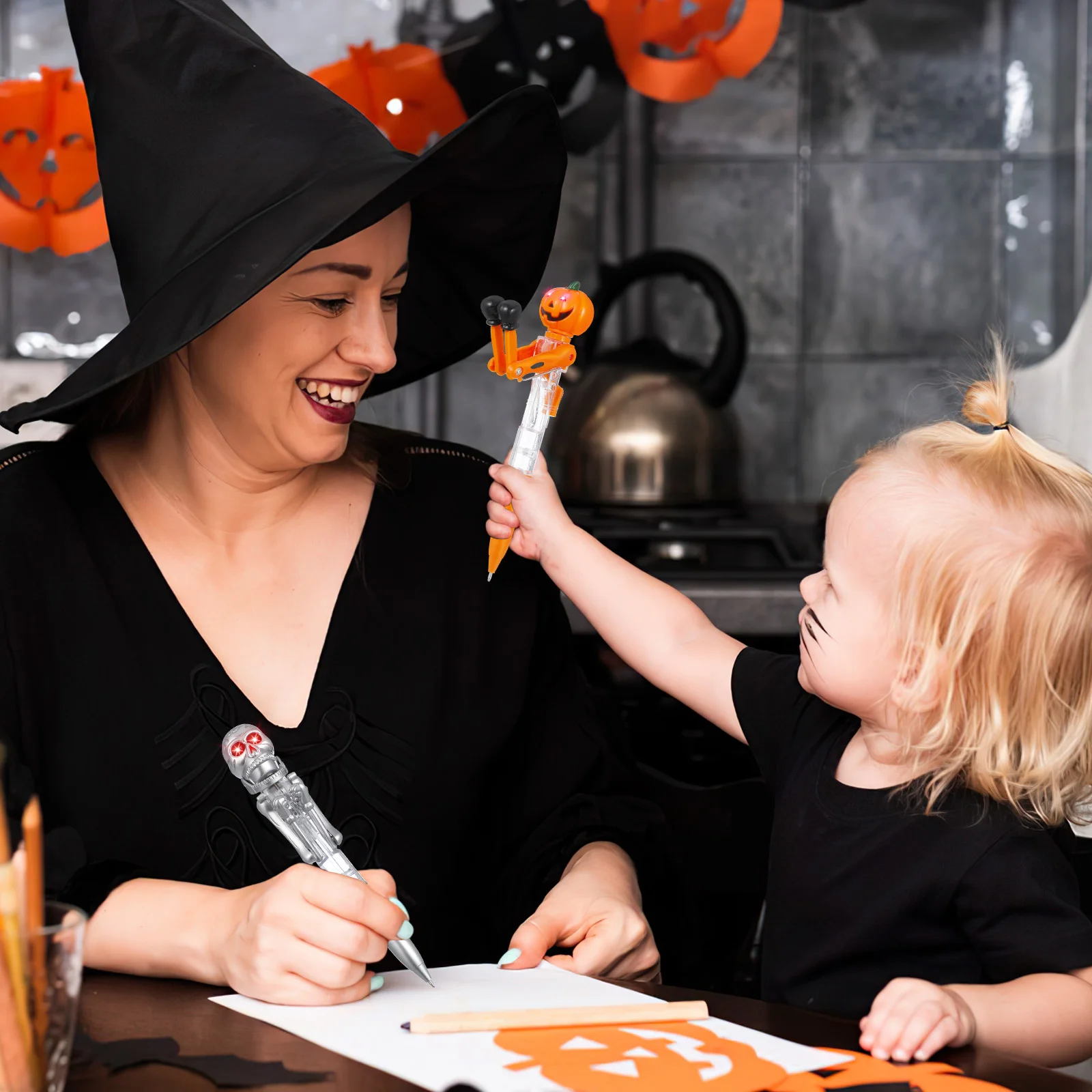 Stylo à bille de boxe avec tête de mort et Aliments, jouet de décompression légère, école pour enfants, papeterie, Halloween