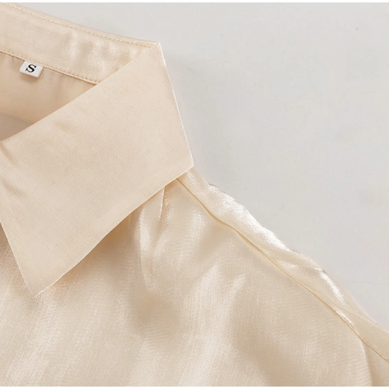 Camisas vintage lisas con mangas acampanadas y cuello alto para mujer, elegantes camisas con solapa y botonadura sencilla con cordones, blusas elegantes de calle para mujer