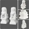 Pair of Peking Fu Foo Dogs Statues White Marble Jade Feng Shui Decor 11Cm/4.3In 4