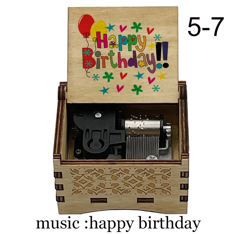 Birthday Present Happy Birthday Wood Music Box Automatic Knob Metal Movement Decorative Ornaments Mascot Decorative Ornaments 2