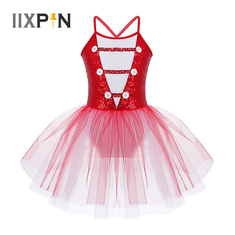 

Kids Girls Ballet Tutu Dress Sleeveless Shiny Sequins Mesh Dance Leotard Dress Performance Costume Ballerina Dress Dancewear