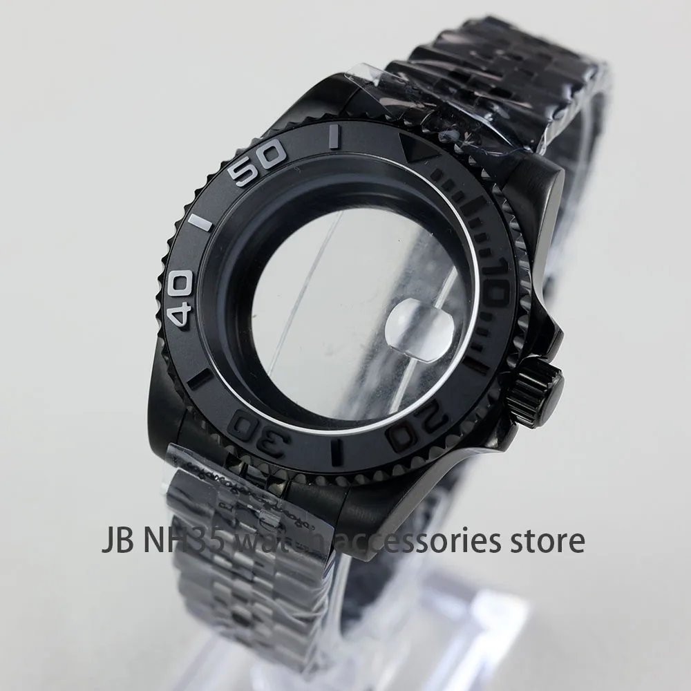 Luxury Black Stainless Steel Men's Watch Case with Sapphire Crystal - Yacht-Master Design, 40mm, Waterproof