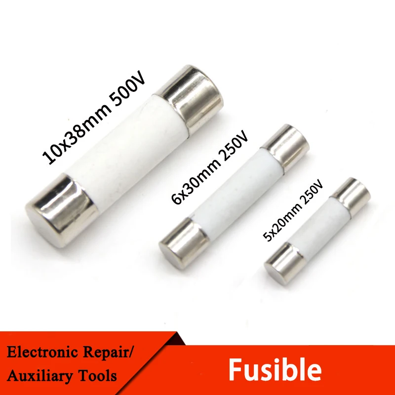 10Pcs Fusible 5x20mm 6x30mm 10x38mm Fast Blow Tube Fuses 250/500V 0.5 1