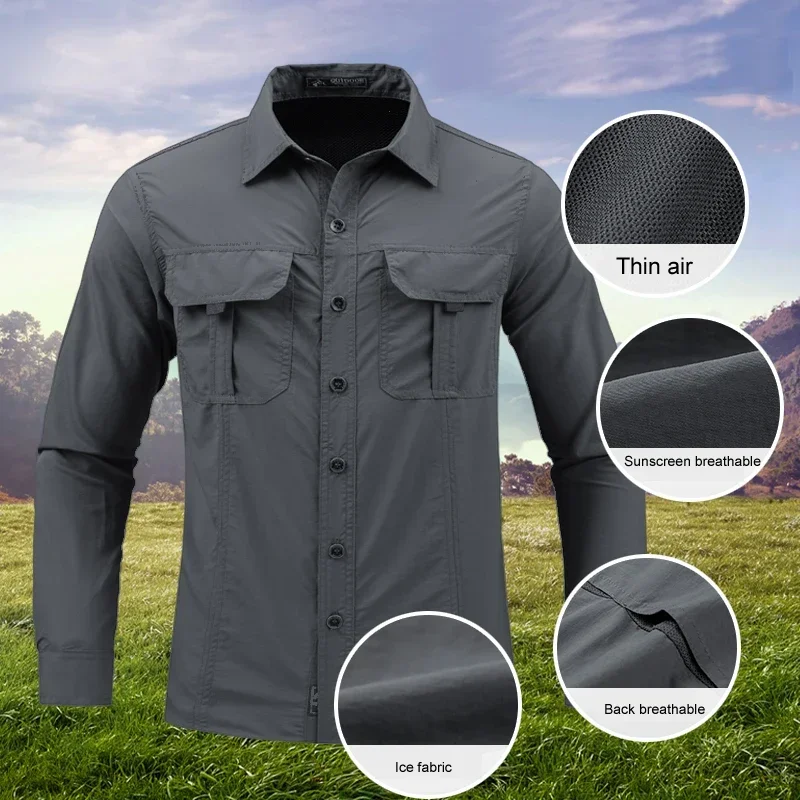 Lightweight Quick-Drying Shirt Tactical Shirt Outdoor Military Long-Sleeve Work Shirt Breathable Sports Tops Sun Protection tactical touchscreen full finger gloves military paintball shooting airsoft lightweight breathable protection hard knuckle gear