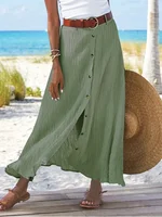 Plus Size Summer Fashion Button Solid Color Half-body Skirt Half-body Skirt Split A-line Package Hip Mid-waist Long Skirt - Image 3