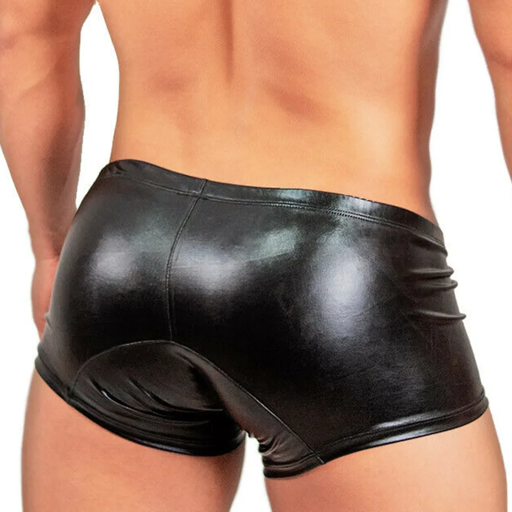 

Boxer Shorts Leather Men Underwear Panties Sexy Boxer Briefs Trunk Metal Tight Bandage Underpant Boxershorts Men Gay Bikini