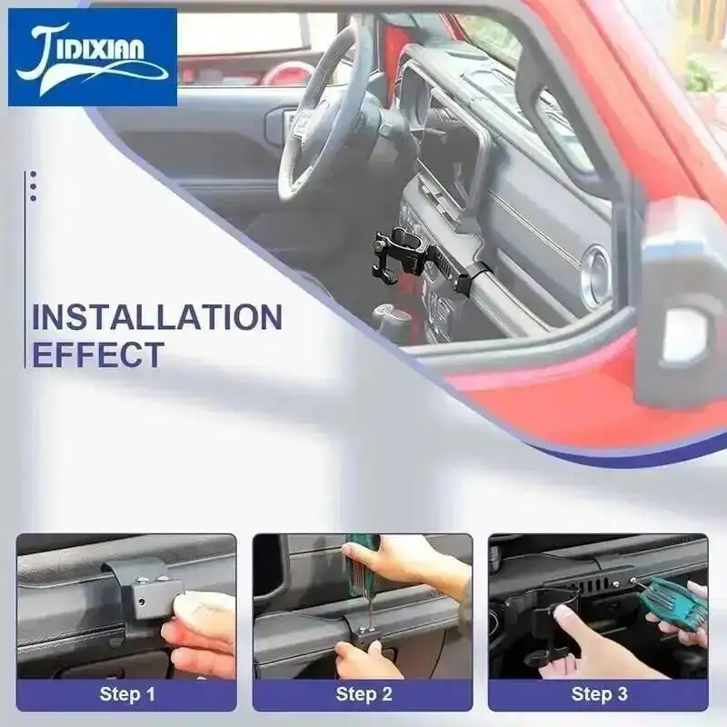 JIDIXIAN for Jeep Wrangler JL for Gladiator JT 2024 Up 자동차 부조종사 컵 홀더 핸들 핸드폰 마운트 전화 홀더 스탠드 지원