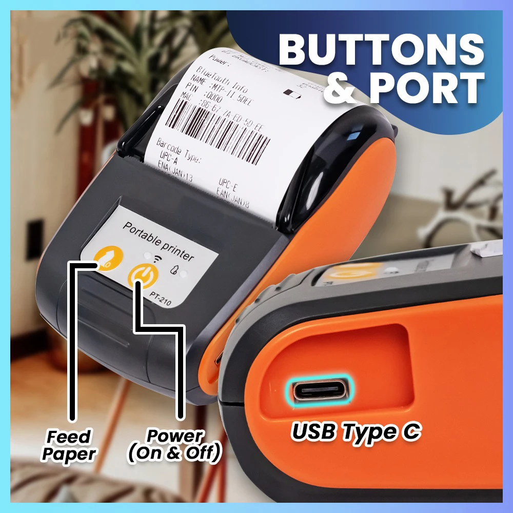 Mini stampante termica portatile GOOJPRT PT-210 58mm stampante termica per codici a barre portatile 203 dpi etichettatrice elettronica pos Android /Ios - immagine 3
