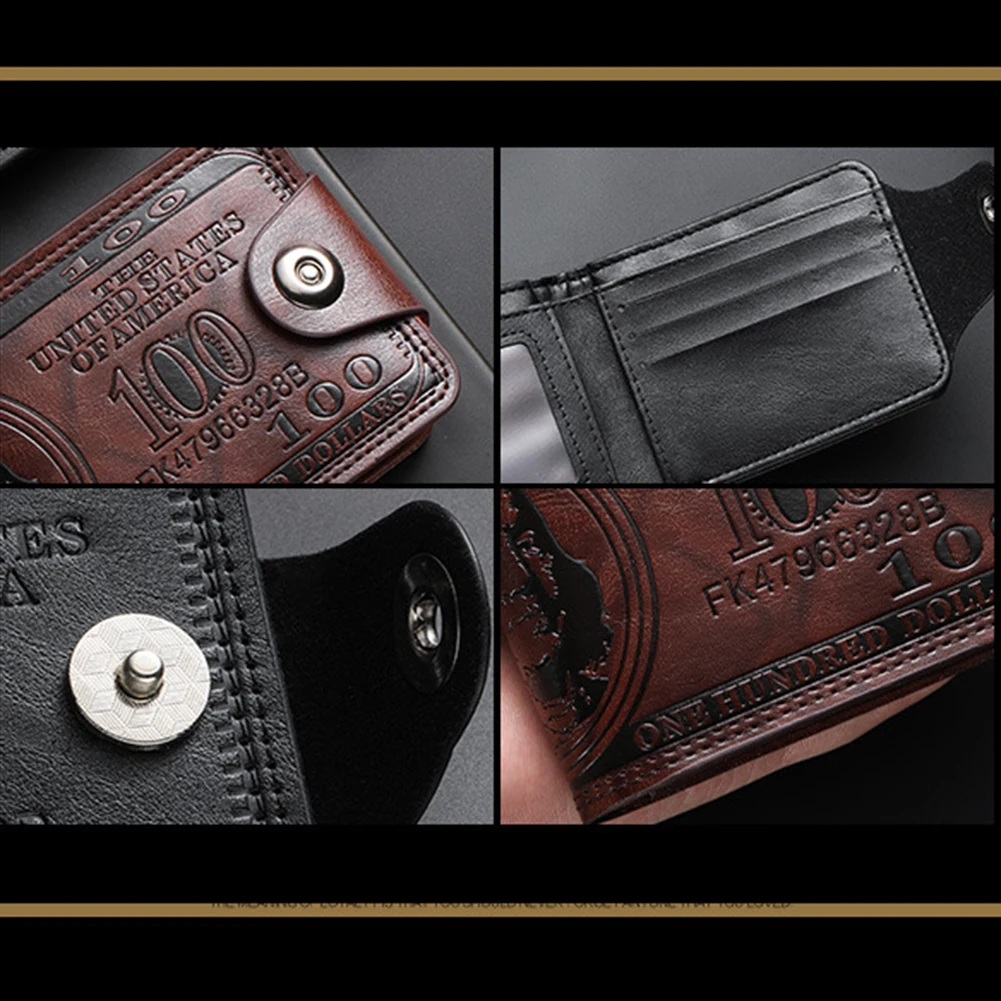 Men's Wallets with 100 US Dollar Pattern Hasp Male Leather Wallet with Zipper Card Holder Coin Pocket Purse Cartera Hombre - 5