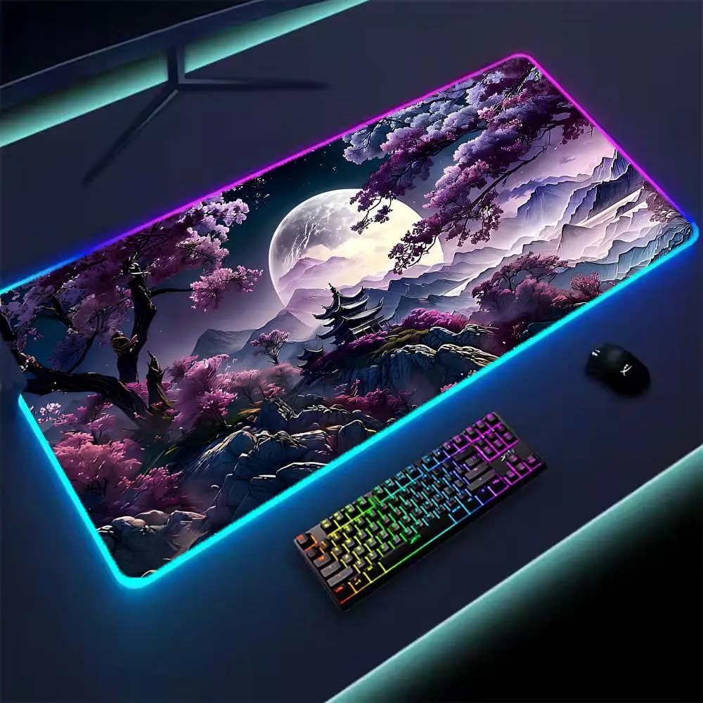 Illuminated Sakura Cherry Blossom RGB Gaming Mousepad - Non-Slip Glowing Desk Mat