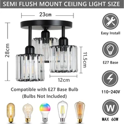 Black Modern Crystal Ceiling Lamp with Transparent Lampshade (3light)