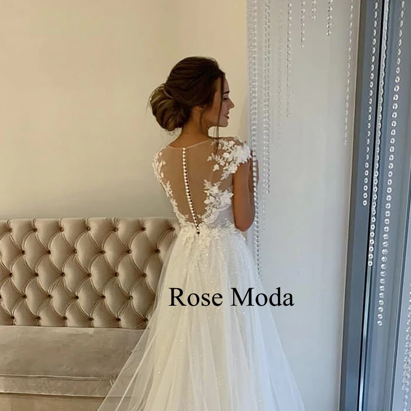 Cap Sleeve 3D Floral Lace Open Back Wedding Dress