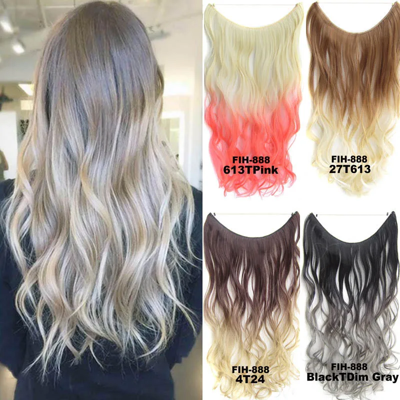 

Jeedou 50g One Piece Synthetic Hair Extension No Clips Whit Invisible Wire Secret Fish Line Wavy&Straight Hairpieces Ombre Color