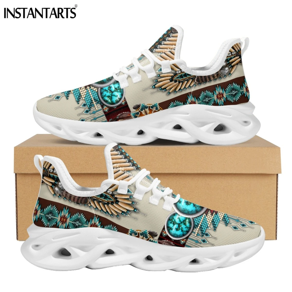 INSTANTARTS Ethnic Tribal Aztec Platform Shoes for Women Casual Mesh Shoes  Dreamcatchers Print Breathable Lace up Mesh Sneakers - AliExpress