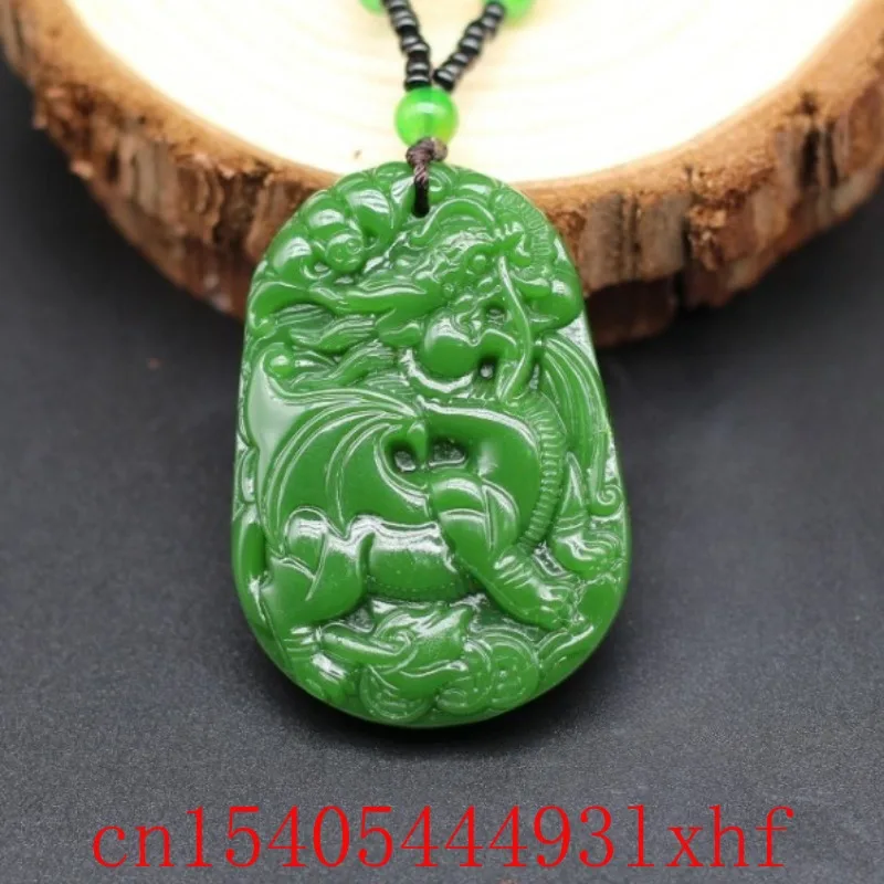 

Natural Green Hetian Jade Dragon Pendant Necklace Fashion Fine Jewelry Jasper Carved Charm Amulet Gifts for Women Men Luxury