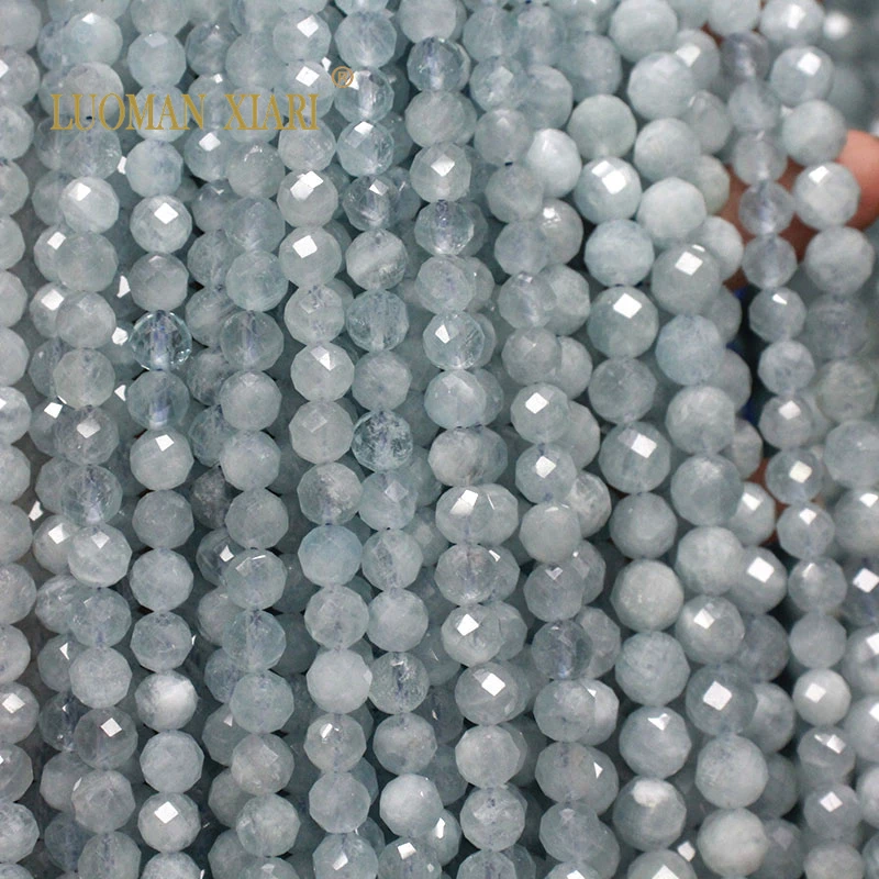 100% Natural Stone Faceted AAA+Aquamarine Blue Round Gemstone Loose Beads For Jewelry Making  DIY Bracelet Necklace 6/8/10MM 6