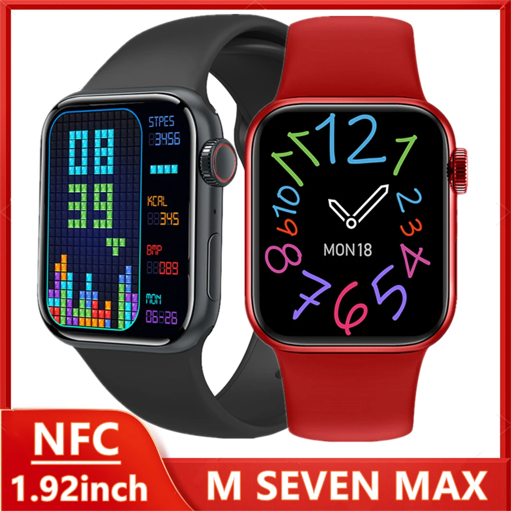 2022 M SEVEN Max 1.92" Sport Smartwatch Men Series 7 Bluetooth Call NFC Wireless Charger Women Fitness Smart Watch PK W27 X8 Pro