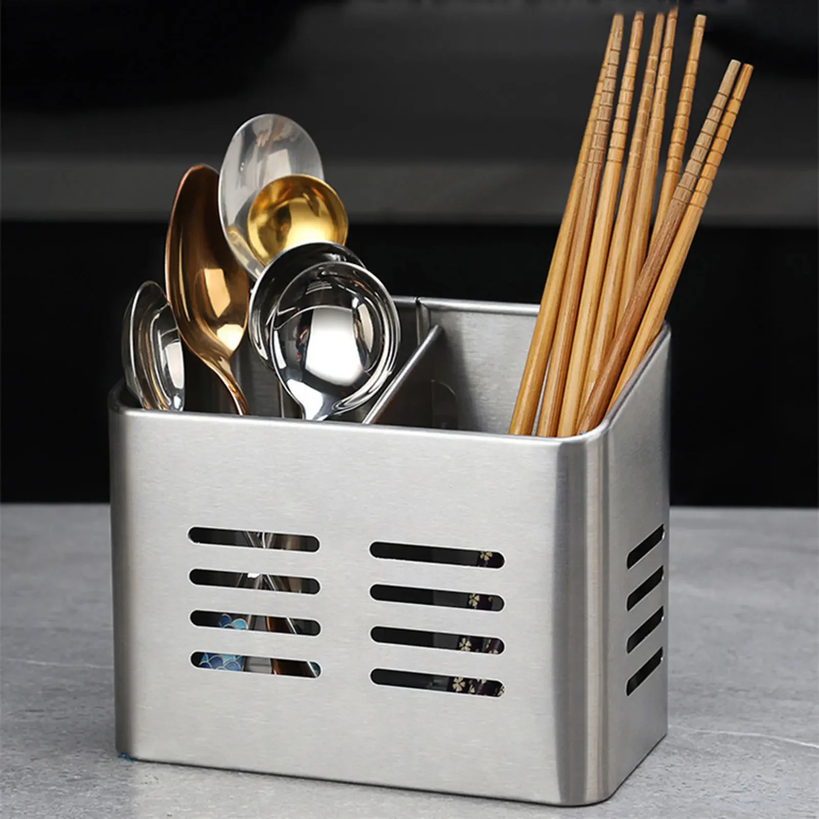 

Stainless Steel Cutlery Drainer Vertical Dishes Holder Chopsticks Drain Storage Basket Tableware Organizer Shelves Kitchen Tools