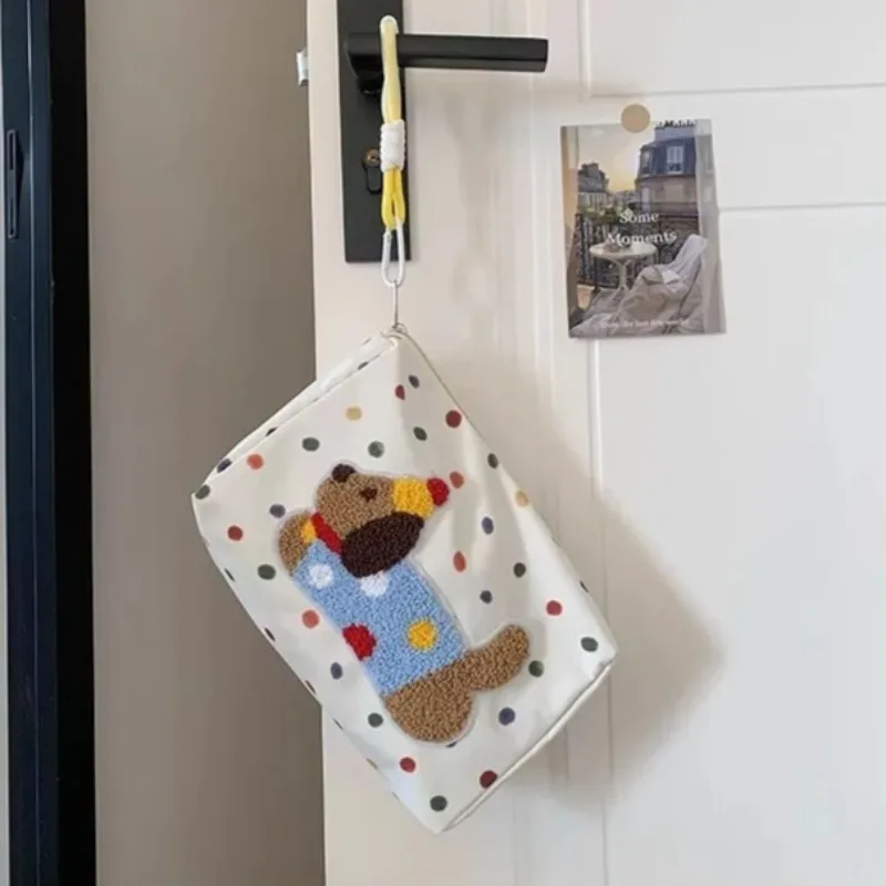 Cute Little Dog Embroidered Large Capacity Makeup Organizer Bag Portable Travel Toiletry Case for Women Cosmetic Storage Bag