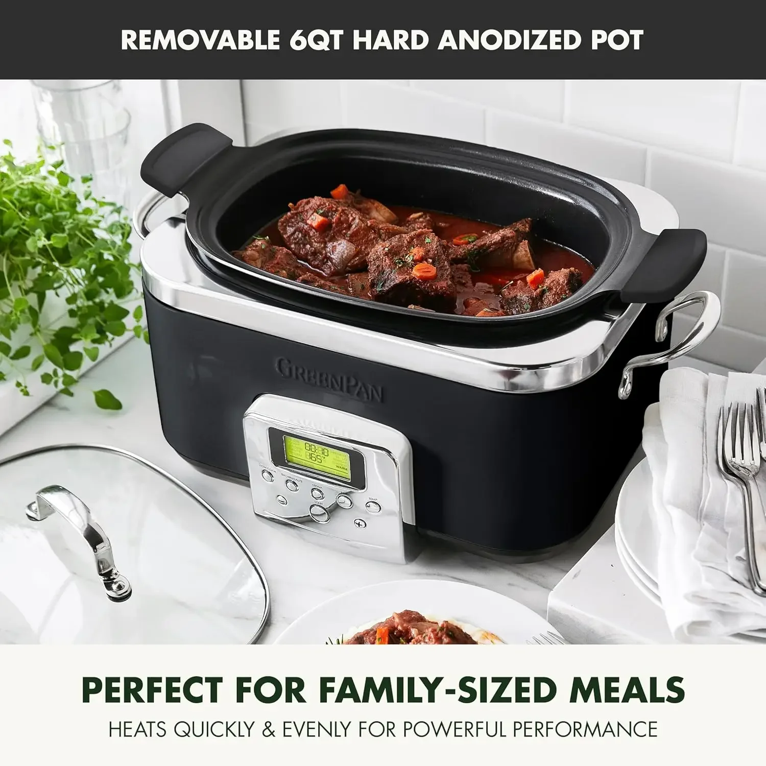 Elite 8 - in -1 Programmable 6QT Electric Slow Cooker, Dishwasher Safe Lid & Removable Crock, PFAS-Free Healthy Ceramic Nonstick 6