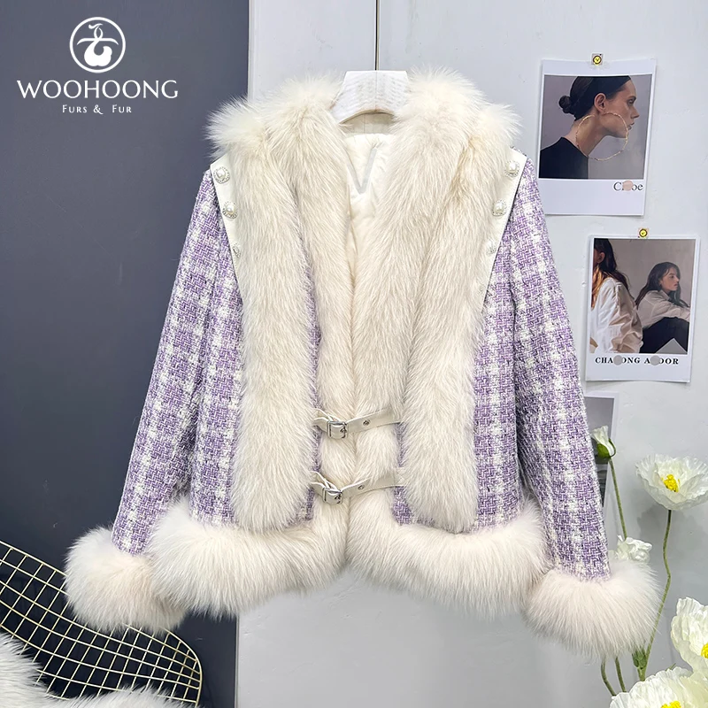 

Новая зимняя одежда, пальто из натуральной травы, женский короткий пуховик из смеси шерсти, теплый модный пуховик из натурального Лисьего меха внутри